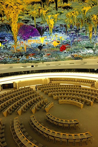 Human Rights and Alliance of Civilizations Room at the Palais des Nations, domed ceiling designed by Miquel Barcelo, UNO, United Nations Office in Geneva, Switzerland, Europe