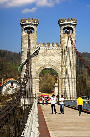 Pont Charles-Albert Bridge, oldest cable-stayed bridge worldwide, Allonzier-la-Caille, France, Europe