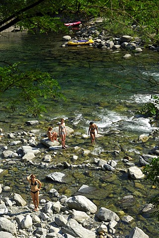 Bathing access at Maggia River, Maggia Valley, Canton Ticino, Switzerland, Europe