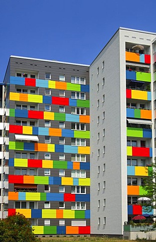 Colourful facades of residential buildings, Dresden, Saxony, Germany, Europe