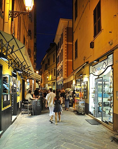 Alassio pedestrian zone, night photograph, Riviera dei Fiori, Liguria, Italy, Europe