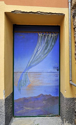 The gates of Valloria, art on doors, open-air museum, district of Dolcedo, Riviera dei Fiori, Liguria, Italy, Europe