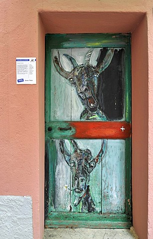 The gates of Valloria, art on doors, open-air museum, district of Dolcedo, Riviera dei Fiori, Liguria, Italy, Europe