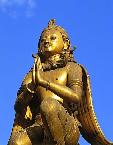 Golden statue of Garuda on a column, Durbar Square, Patan, Lalitpur, Nepal, South Asia