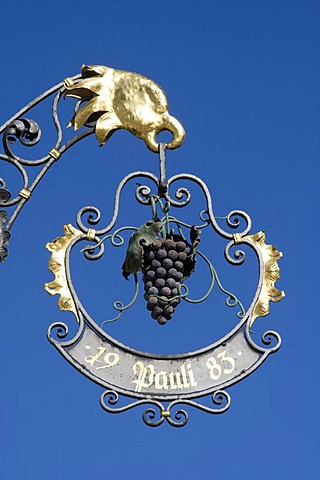 Sign of a wine bar, Hagnau, Lake Constance, Baden-Wuerttemberg, Germany