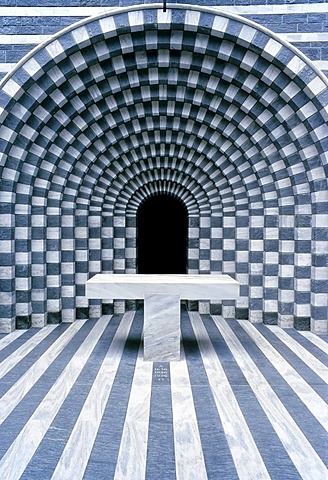 San Giovanni Battista, modern church by Mario Botta, Mogno, Maggia Valley, Valle Maggia, Canton of Tessin, Switzerland, Europe