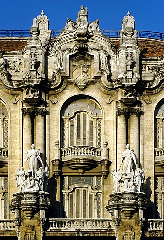 Opera house, Gran Teatro, pompous facade, detail, Centro Habana, Havana, Cuba, Caribbean