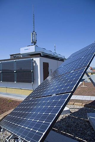 Solar installation on the roof of the Bamberg public utility company, Bamberg, Bavaria, Germany, Europe