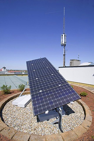 Solar installation on the roof of the Bamberg public utility company, Bamberg, Bavaria, Germany, Europe