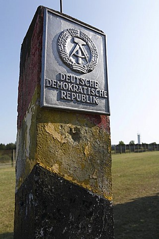 DDR border sign, Point Alpha Border Museum, Rasdorf/Geisa, Rhoen, Hesse/Thuringia, Germany, Europe