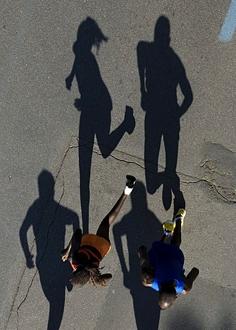 Marathon runners seen from above, Duesseldorf City Marathon, 04.05.2008, North Rhine-Westphalia, Germany, Europe