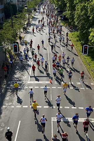 Marathon runners seen from above, Duesseldorf City Marathon, 04.05.2008, North Rhine-Westphalia, Germany, Europe