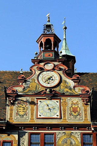 Tower gable of the Tuebingen town hall, Tuebingen, Baden-Wuerttemberg, Germany, Europe