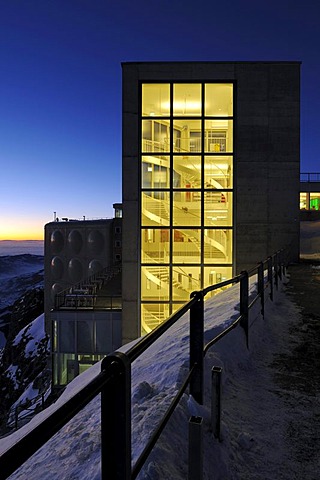 Staircase of the panorama restaurant on the summit of Mt Saentis, Canton of Appenzell Innerrhoden, Switzerland, Europe