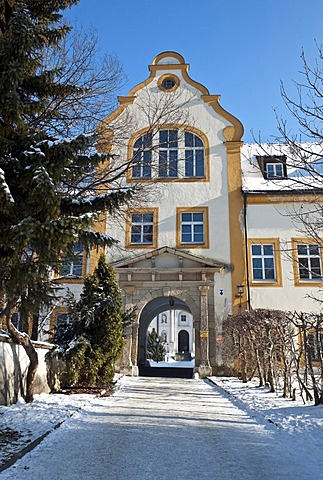 Baroque Ettal Benedectine Monastery, southern gate, Ettal, Graswangtal Valley, Bavaria, Germany, Europe