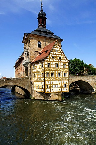 Old Town Hall in the Regnitz River, Bamberg Cathedral, Bamberg, Upper Franconia, Bavaria, Germany, Europe