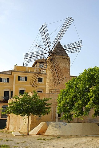 Traditional windmill in the Santa Catalina district, Palma de Mallorca, Mallorca, Balearic Islands, Spain, Europe