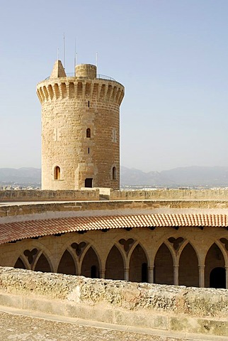 Castell de Bellver, a round castle from the 13th century, used today as a local history museum, Palma de Mallorca, Majorca, Balearic Islands, Spain, Europe