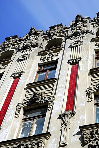 Art Nouveau facade in Alberta iela street, Riga, Latvia, Baltic states, Northeastern Europe