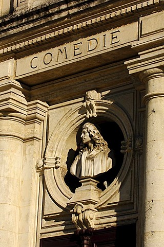 Comedie, lettering on the theatre, Orange, Provence, France, Europe