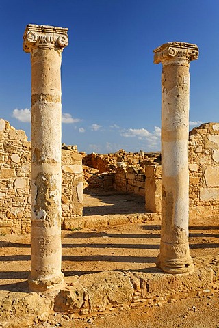 Ancient Greek columns in ancient walls, excavation site, UNESCO World Heritage Site, Kato, Paphos, Pafos, Cyprus, Europe