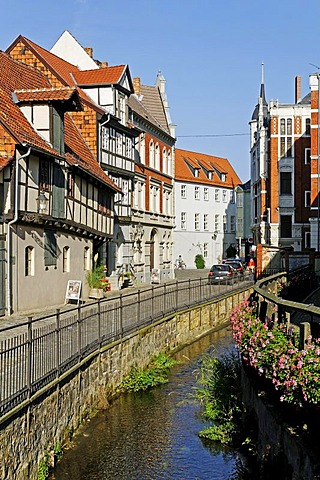 Canal through Quedlinburg, UNESCO World Heritage Site, Saxony-Anhalt, Germany, Europe