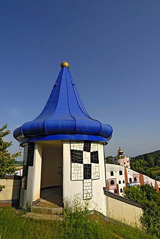 Blue-roof turret at Rogner Thermal Spa and Hotel, designed by Friedensreich Hundertwasser, Bad Blumau, Austria, Europe