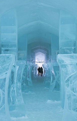 Long corridor in the Icehotel in Jukkasjaervi, Lappland, North Sweden, Sweden