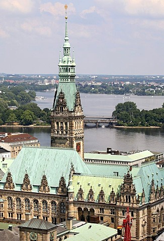 Town hall, Inner Alster Lake, Outer Alster Lake, Hamburg, Germany, Europe