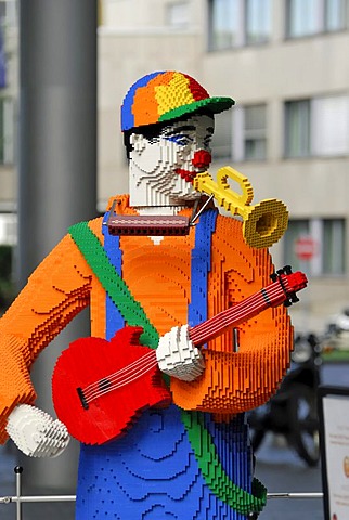 Lego guitarist and trumpet player, Lego Center, Berlin, Germany, Europe