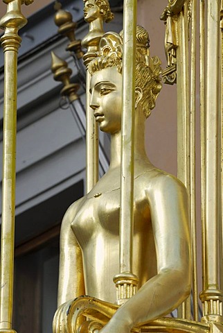 Statue of Princess Turandot of the Carlo Gozzi play "Princess Turandot", in front of Vakhtangov Theater on Arbat Street, Moscow, Russia