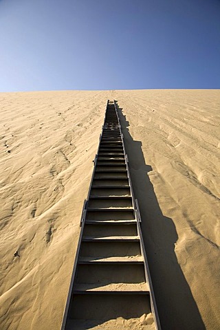 Stairs in the dune of Pyla, Dune du Pilat, biggest dune in Europe on the Atlantic coast near Arcachon, Departement Gironde, France, Europe