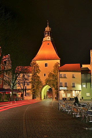 Lower Gate and historic centre at night, Weiden in the Upper Palatinate, Bavaria, Germany, Europe