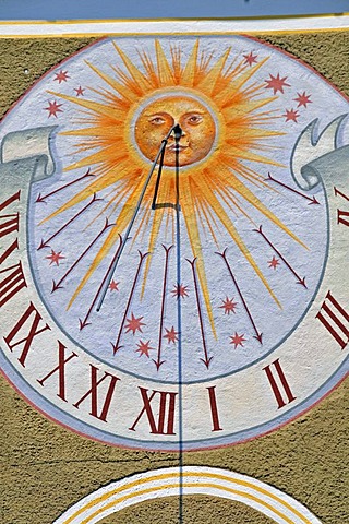 Sundial, pilgrimage church Maria Schnee, Legau, Allgaeu, Bavaria, Germany, Europe