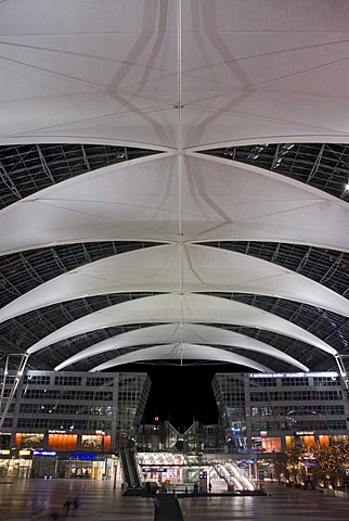 Roof structure at Franz Joseph Strauss Airport between Terminal 1 and 2, Freising, Munich, Bavaia, Germany, Europe