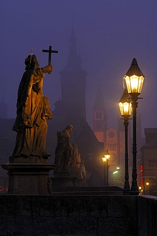 Saint Nepomuk, Alte Mainbruecke, Wuerzburg, Lower Franconia, Bavaria, Germany