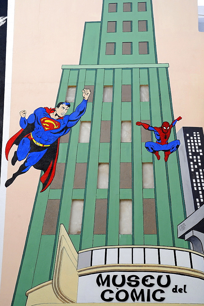 Superman wall mural, Comics Museum, Calpe, Alicante, Costa Blanca, Spain