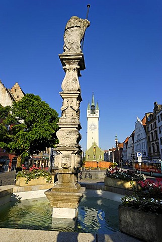 Straubing Lower Bavaria Germany town square Ludwigsplatz fountain of St. Jakob