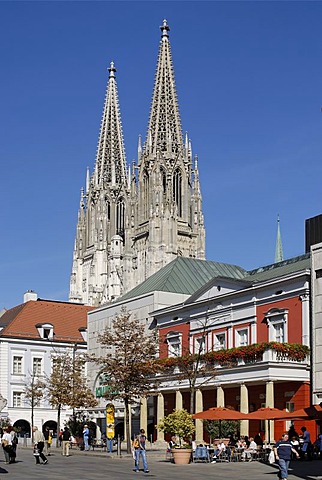 Regensburg Upper Palatinate Bavaria Germany former main guard house at the Neupfarrplatz New Parish Square in front of the cathedral St Peter