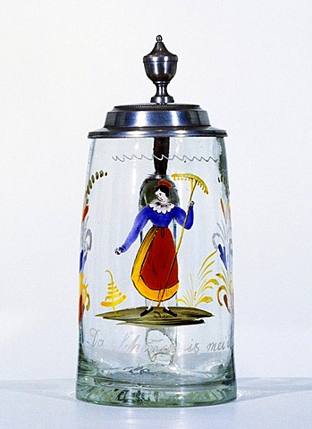 Franconian Museum Feuchtwangen Middle Franconian Bavaria Germany beer mug made by glass gift of a girl inscripted "Der schoenier ist mei Michel" marked 1855 L. Kohn