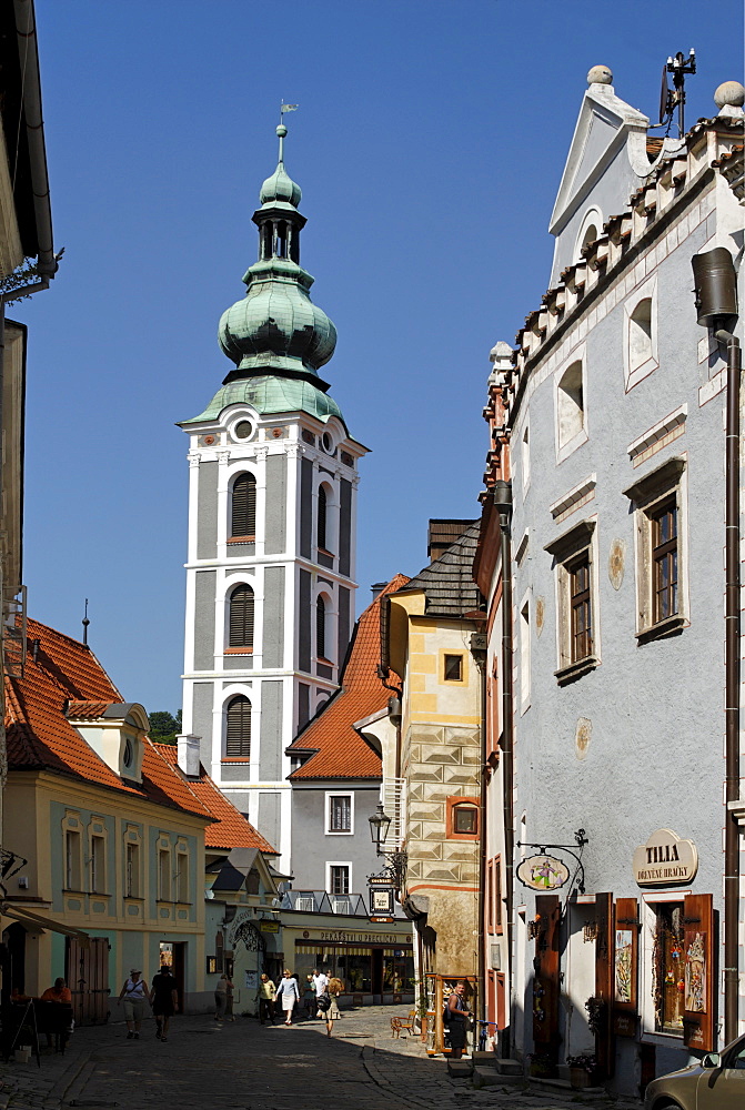 Cesky Krumlov Krumau at the Moldau Vltava Bohemian Forest Sumava Czech Republik in the small streets of the historic center