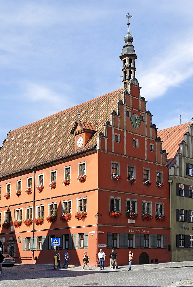 Gothic gable house at Weinmarkt wine market Dinkelsbuehl Dinkelsbuehl Romantische Strasse Romantic Road Middle Franconia Bavaria Germany