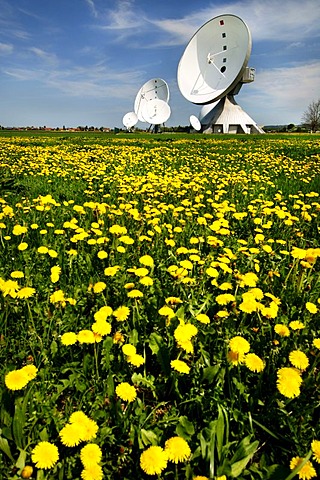 Antenna antennas aerials aerial museum on a dandelion meadow in Raisting Bavaria Germany