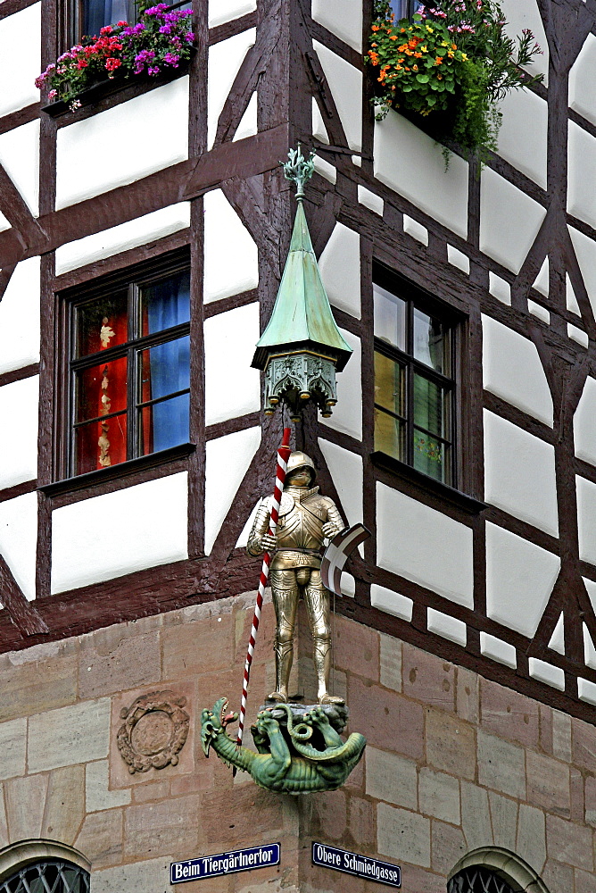 St. Georg Statue with the dragon, Nuremberg, Middle Franconia, Germany, Europe