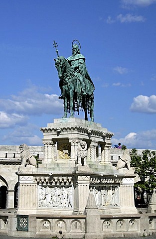 Bronze equestrian statue of St. Stephen, the king responsible for spreading Christianity throughout Hungary, Budapest, Hungary, Europe