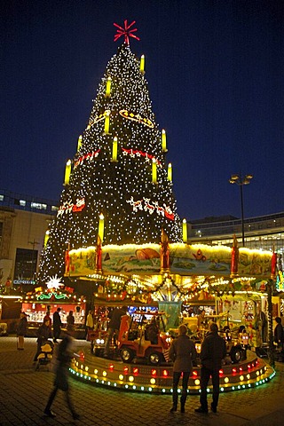 The world's tallest Christmas tree, Christmas fair, Dortmund, North Rhine-Westphalia, Germany