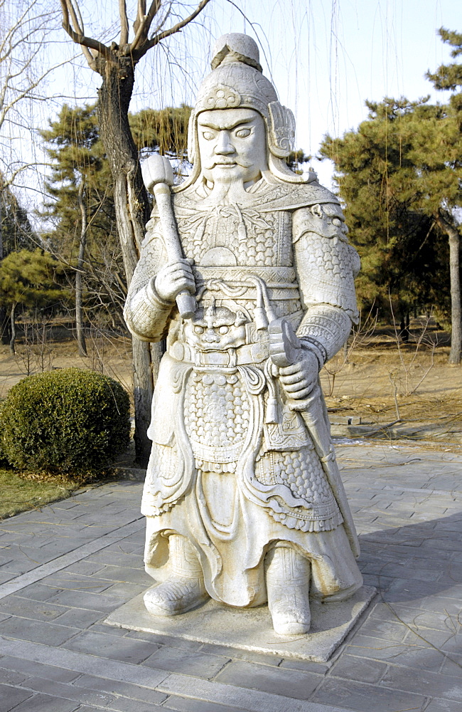 Statue of a general walking the path of souls, Ming Dynasty Tombs, north of Beijing, China, East Asia