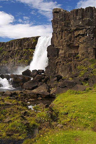 Waterfall oxararfoss in the gorge of all men Iceland