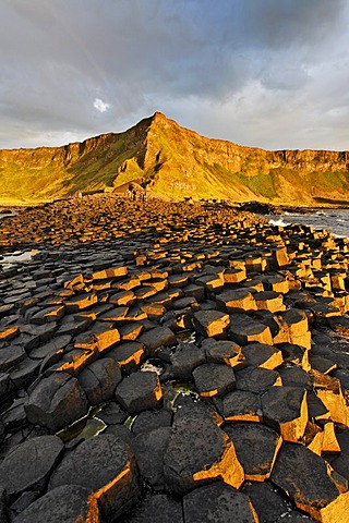 Sunset at the basalt columns of the GiantÂ¥s Causeway, Londonderry, North Ireland