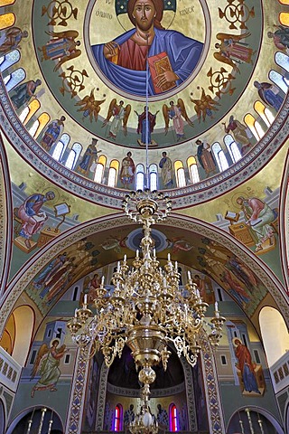 Interior view of the greek orthodox church Mitropolis Ypapanti, Thira, Santorini, Greece